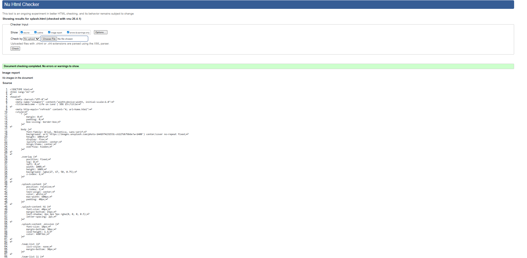 W3C HTML Validation for splash.html